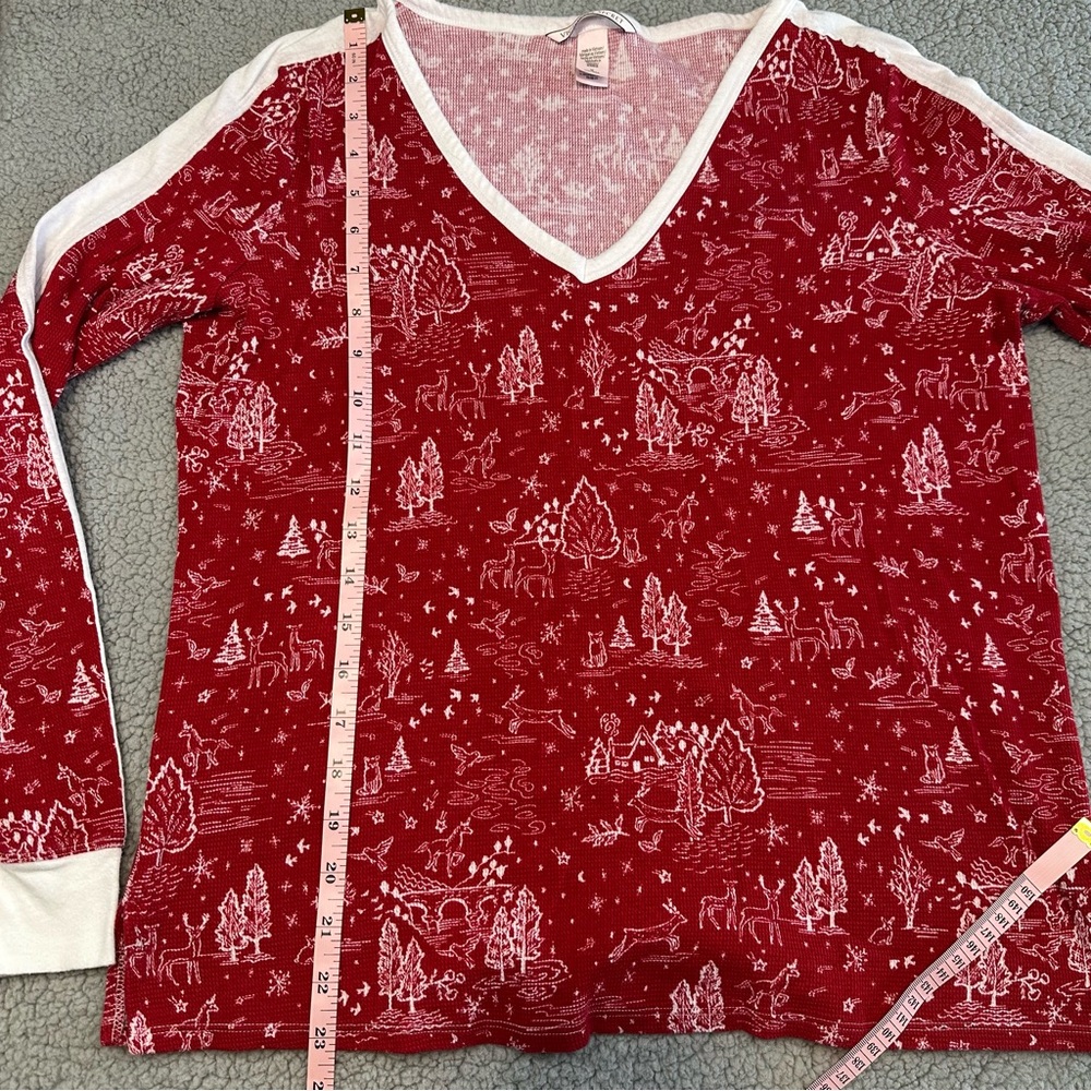 Victoria's Secret Women's Pajamas Medium Red Cream Winter Scene Print Holiday - Picture 8 of 10
